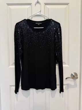 INC International Concepts Black Sequin Long-Sleeve Tee